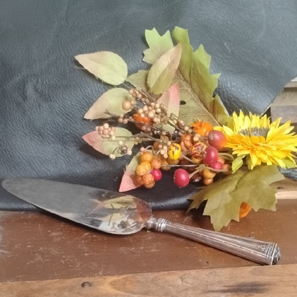 Vintage Silver Cake Server with Autumn Floral Accent
